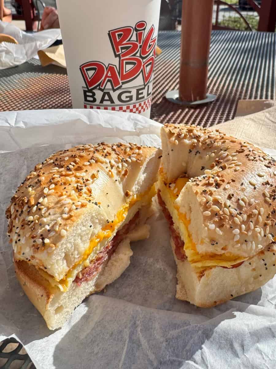 Breakfast bagel sandwich from Big Daddy Bagels in Golden, Colorado.
