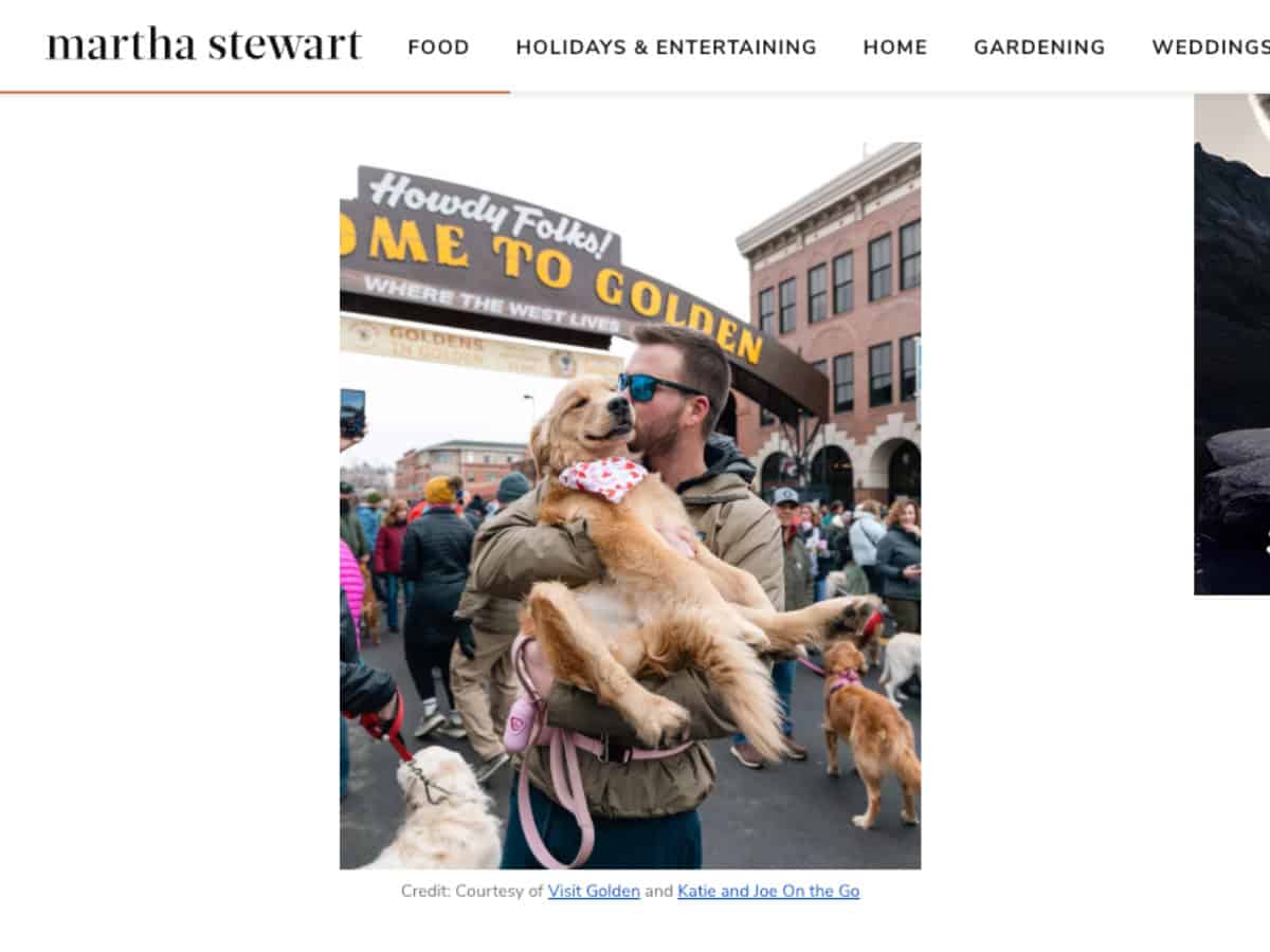 Screenshot of Martha Stewart’s website featuring Goldens in Golden photos taken in 2025.
