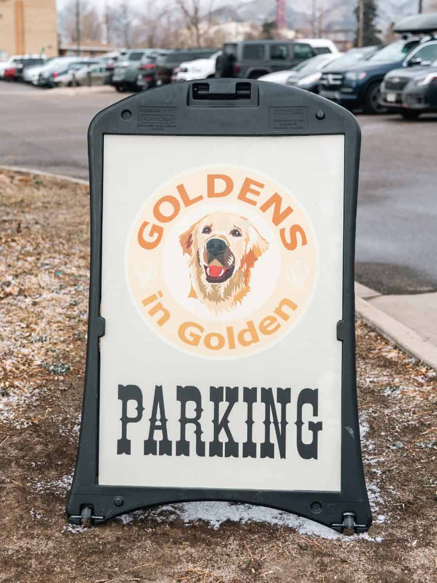 Parking sign in downtown Golden, Colorado during the Goldens in Golden event.