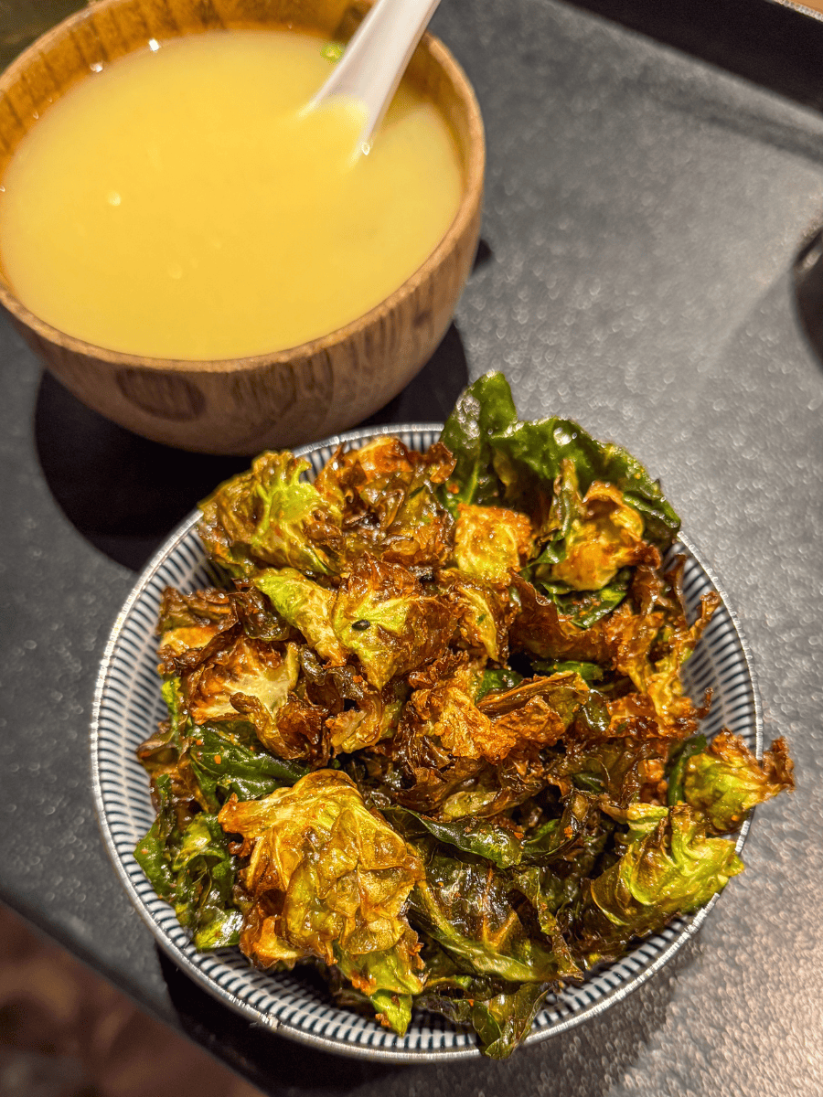 Crispy Brussels Sprouts and a bowl of Miso Soup at Japango Boulder
