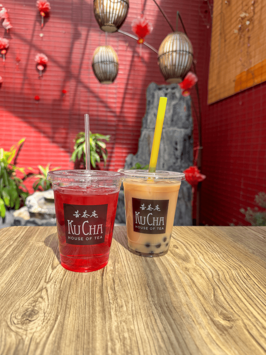 Our Cherry Sakura and Boba milk tea at Ku Cha House of Team