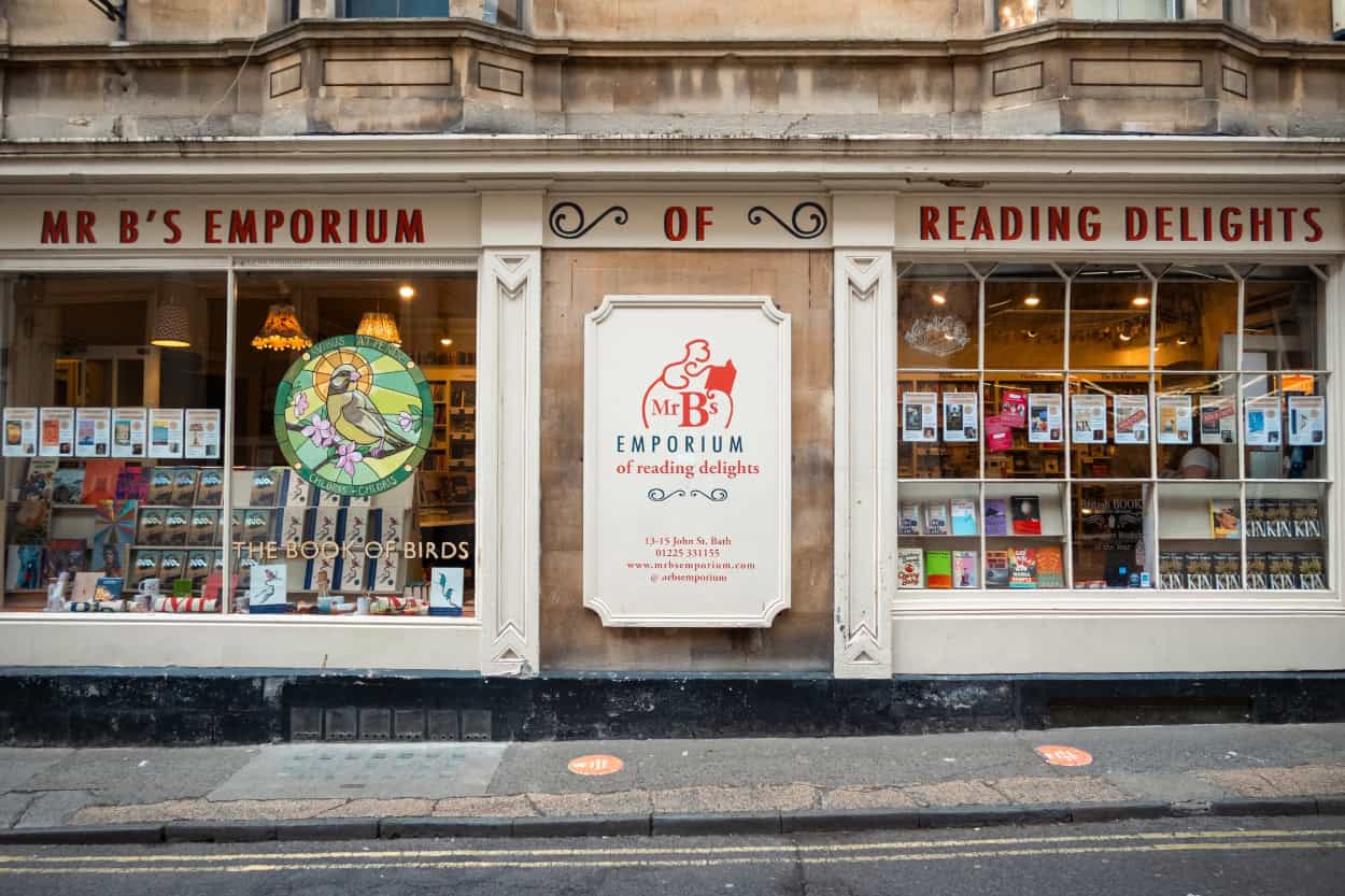Exterior of Mr B's Emporium of Reading Delights bookshop in Bath, England
