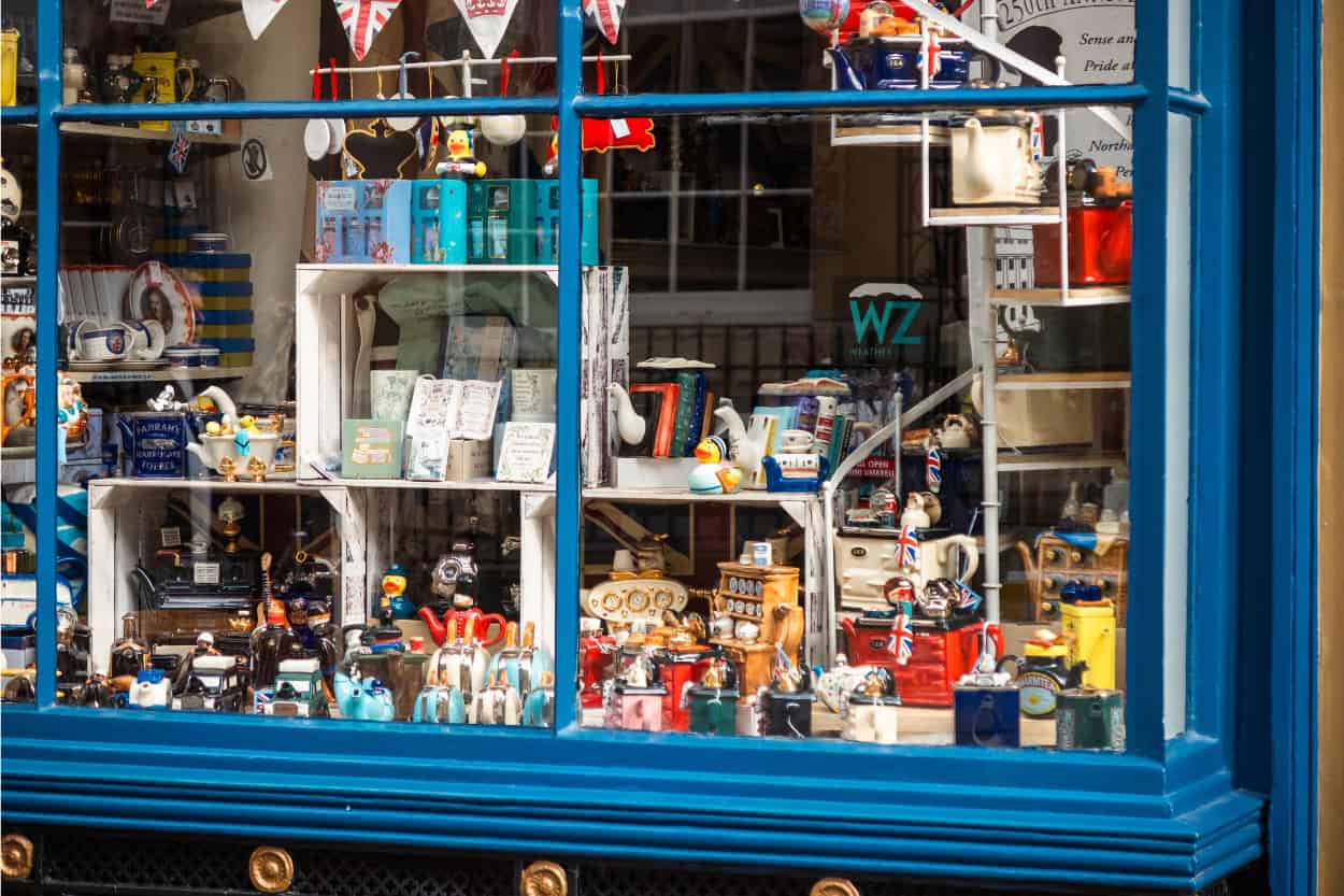 Souvenirs displayed in the window of Jack's of Bath