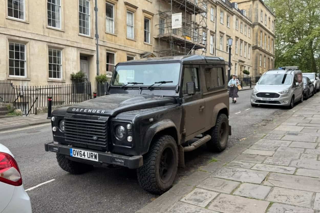 Two-door Land Rover Defender 90 spotted on the street in Bath, England