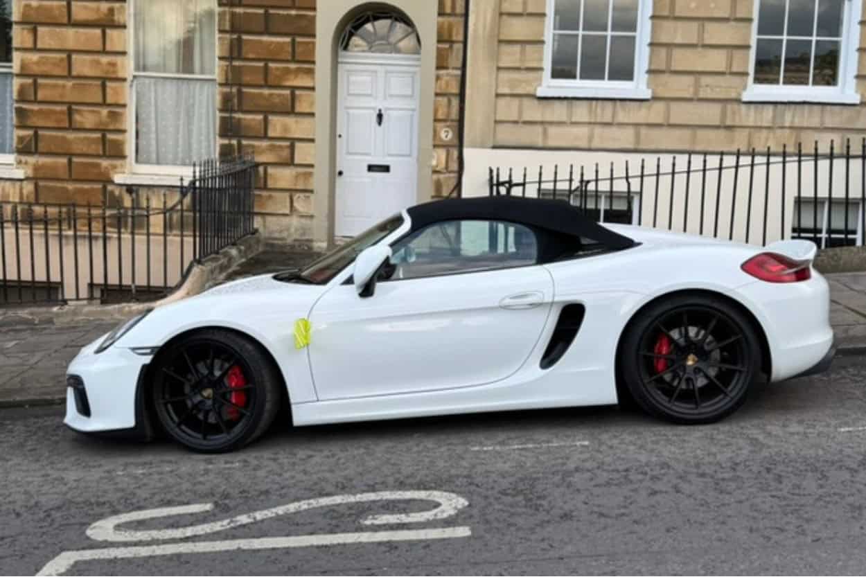 Porsche Boxster Spyder parked on a street in Bath, England