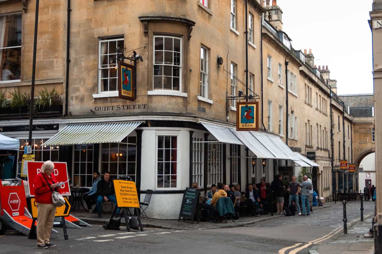 A pub along Milsom Street in Bath, England