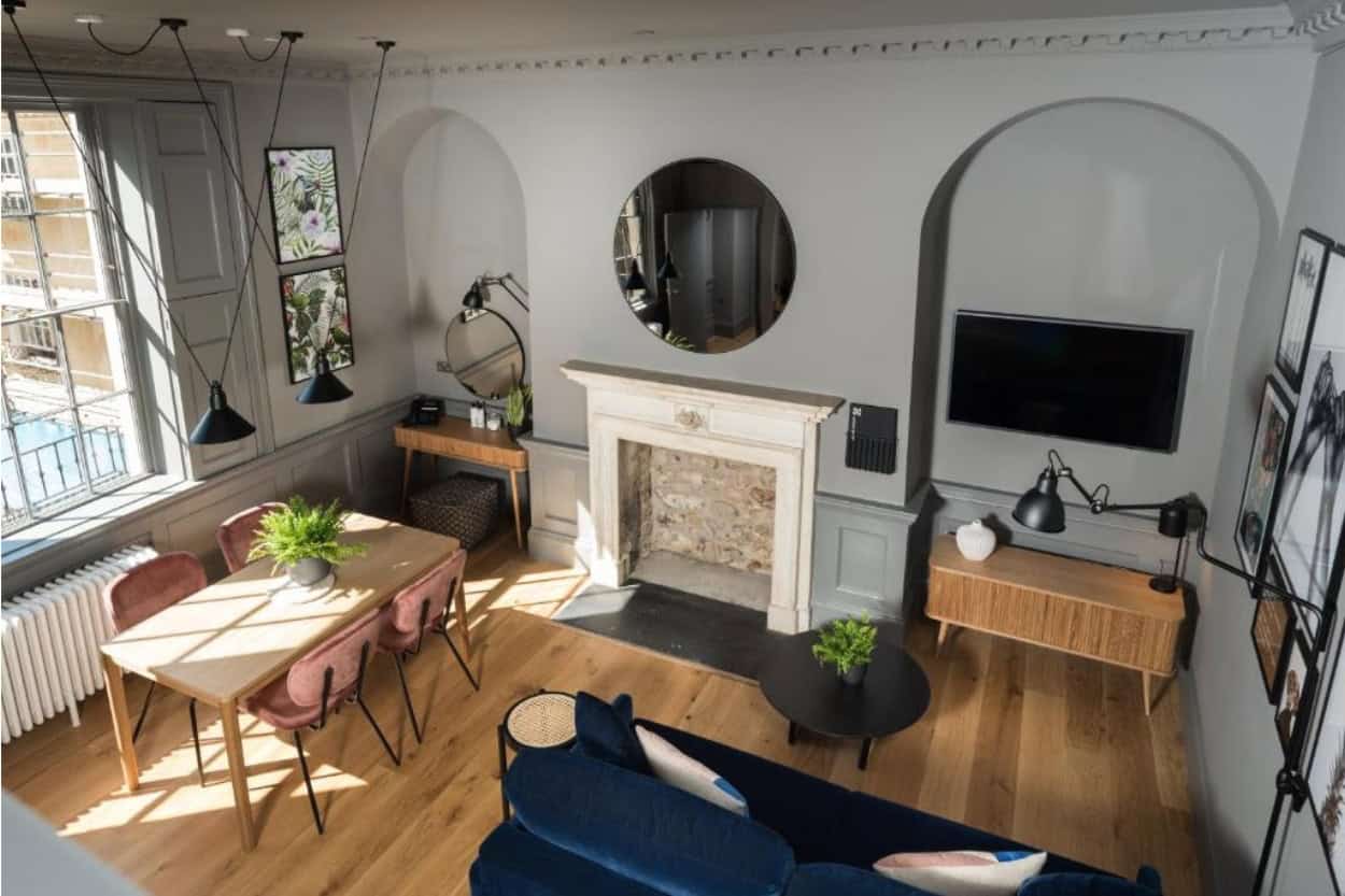 Modern, chic interior of the Hiding Space penthouse apartment in Bath, England