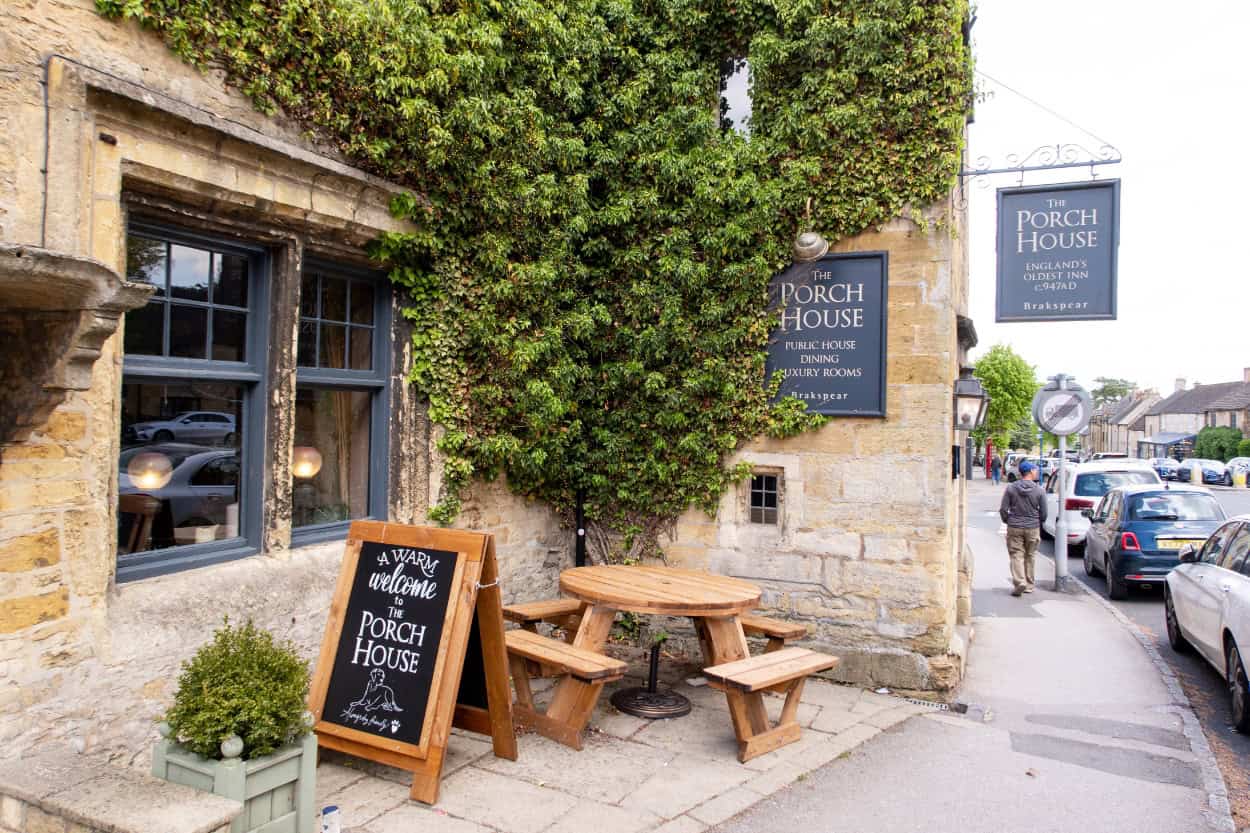 England's oldest inn The Porch House walking the Cotswolds in Stow-on-the-Wold