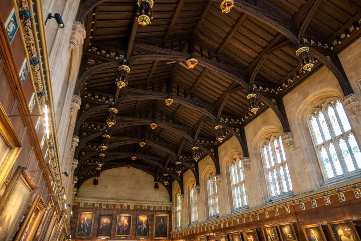 Hammerbeam wooden ceiling inside the Great Hall Christ Church College Oxford