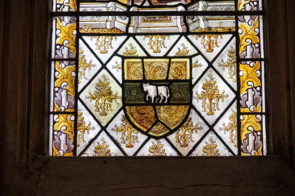 Stained glass windows inside the Great Hall Christ Church College Oxford