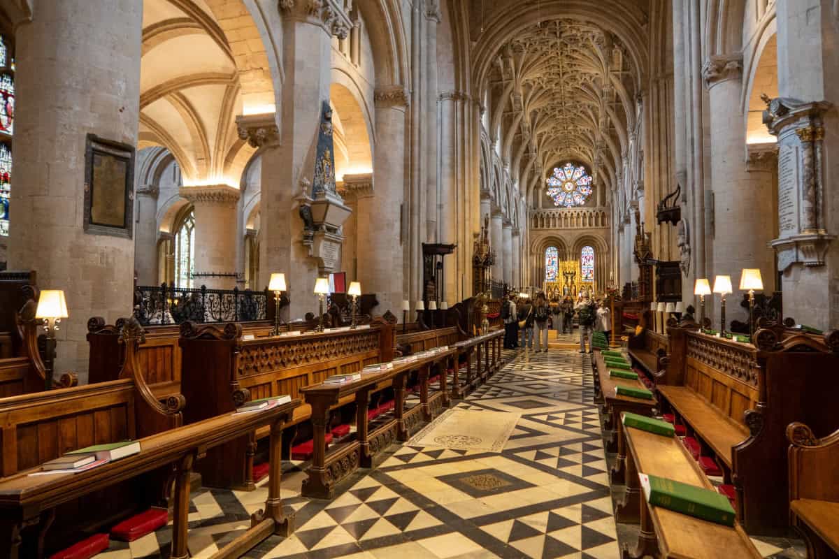 Interior of Christ Church Cathedral Oxford vaulted ceiling and nave