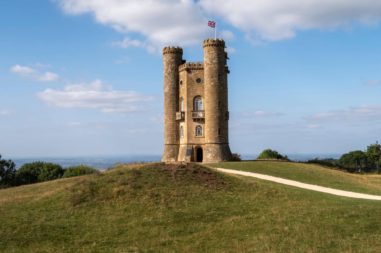 Broadway Tower along the Cotswold Way walking the Cotswolds England