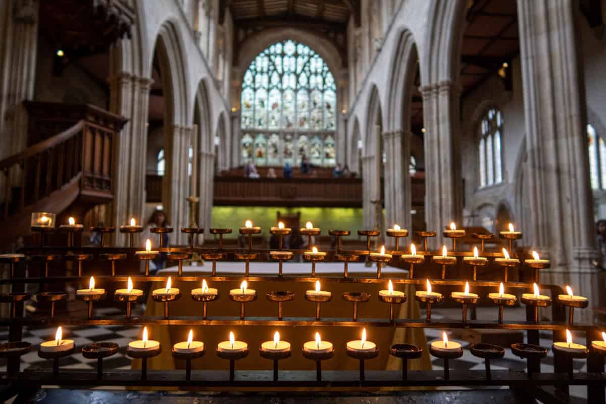 Candlelit interior of St Mary's Church Oxford