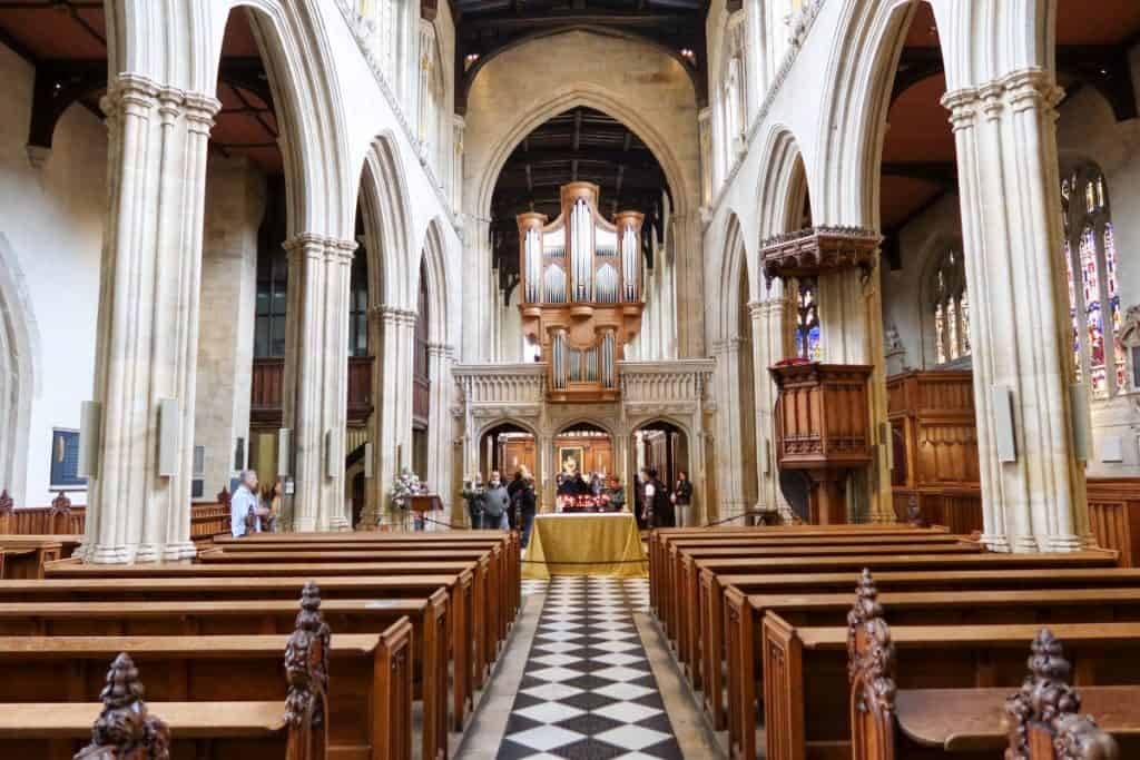 Massive pipe organ inside the University Church of St Mary the Virgin Oxford