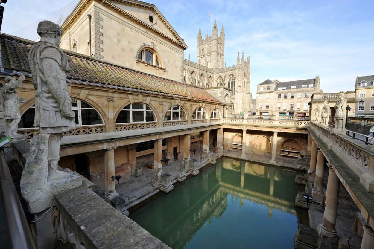 Roman Baths in Bath the official end of the Cotswold Way walking the Cotswolds England