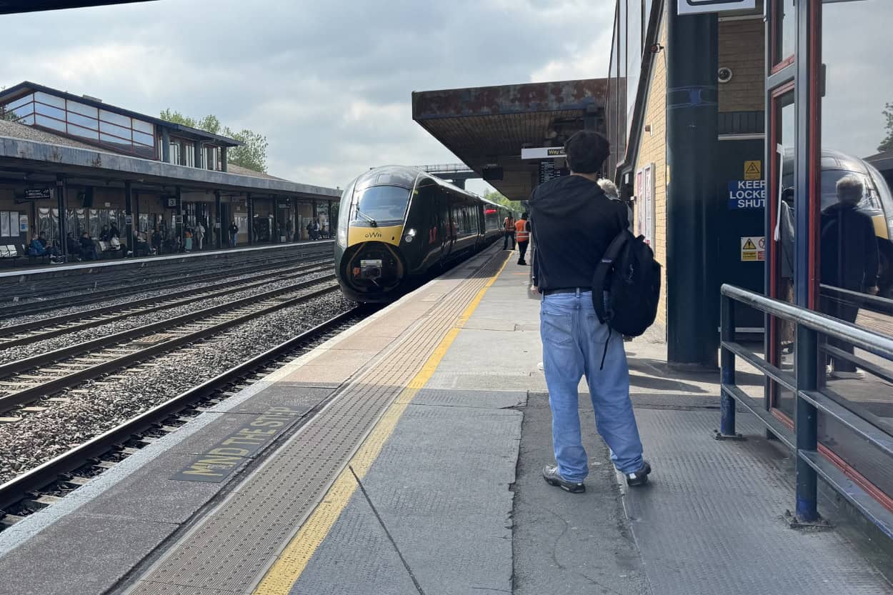 Train platform in Oxford before traveling to start walking the Cotswolds England