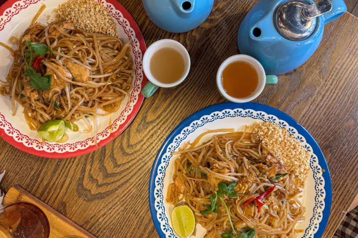 Chicken pad thai and ginger tea at Rosa's Thai Oxford