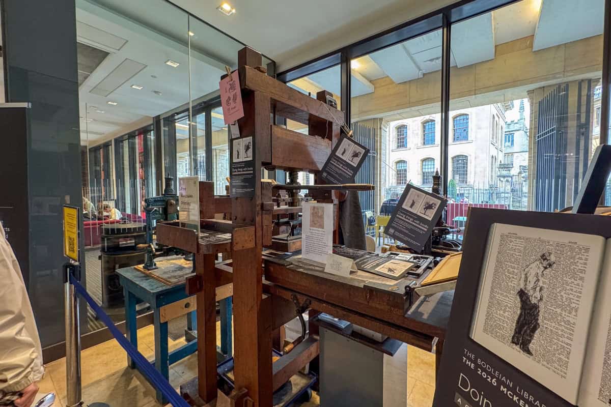Printing press inside the Bodleian Weston Library Oxford