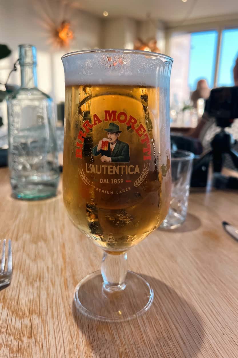 Large Birra Moretti beer at The Godolphin in Marazion, England