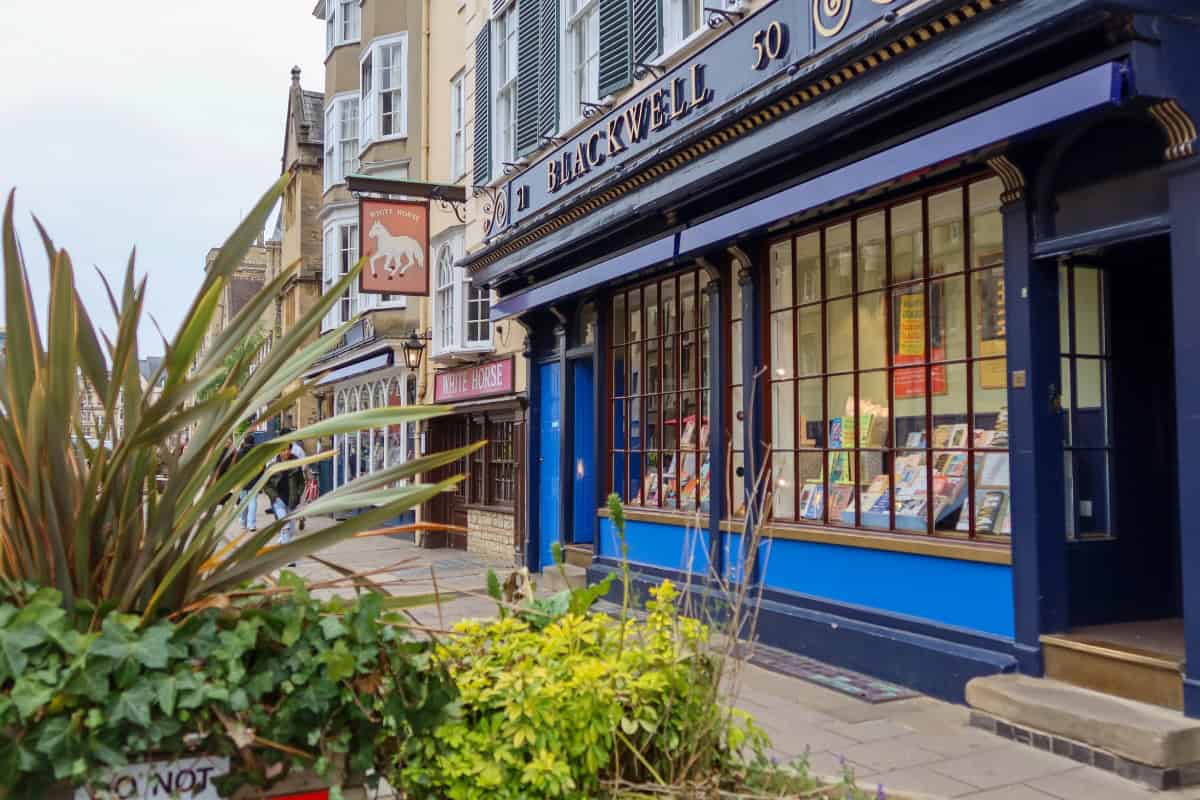 Exterior of Blackwell's Bookshop on Broad Street Oxford