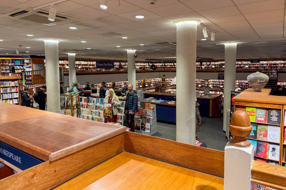Inside the Norrington Room at Blackwell's Bookshop Oxford walls of books