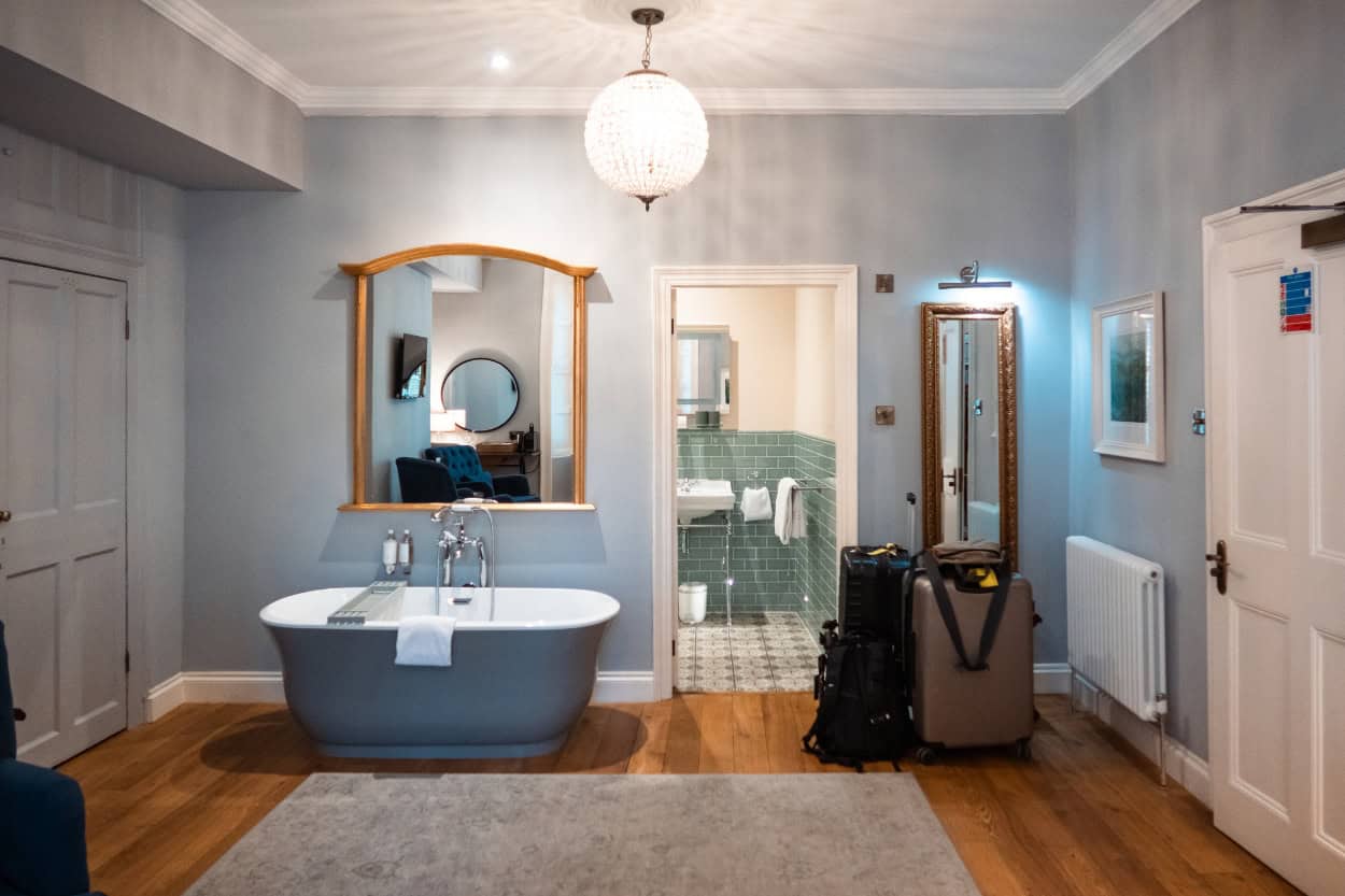 Hotel room with bathtub walking the Cotswolds tour stop in Bath