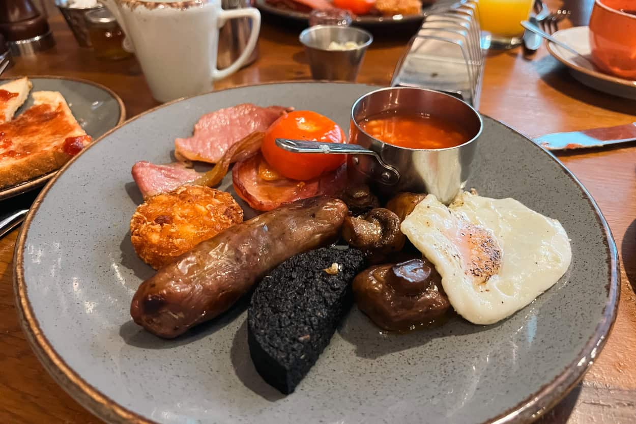 Full English breakfast walking the Cotswolds tour stop in Moreton-in-Marsh