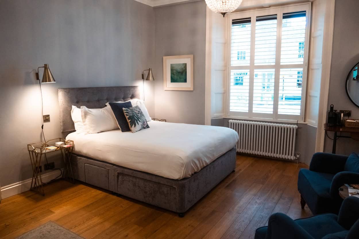 Hotel bed at Eight walking the Cotswolds tour accommodation in Bath