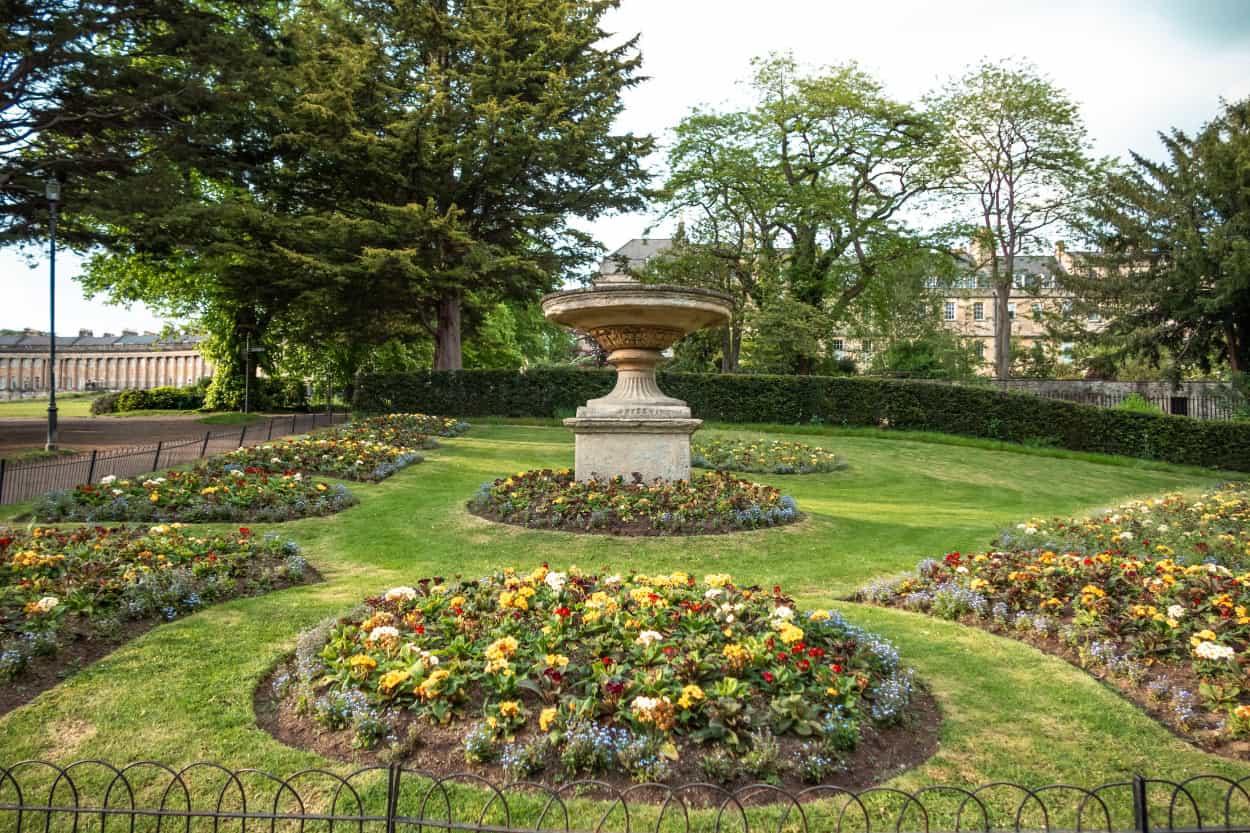 Flower planter in Victoria Park walking the Cotswolds in Bath