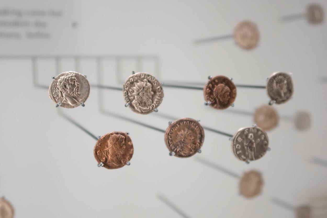 Ancient coins recovered from the Roman Baths thermal waters on display, Bath
