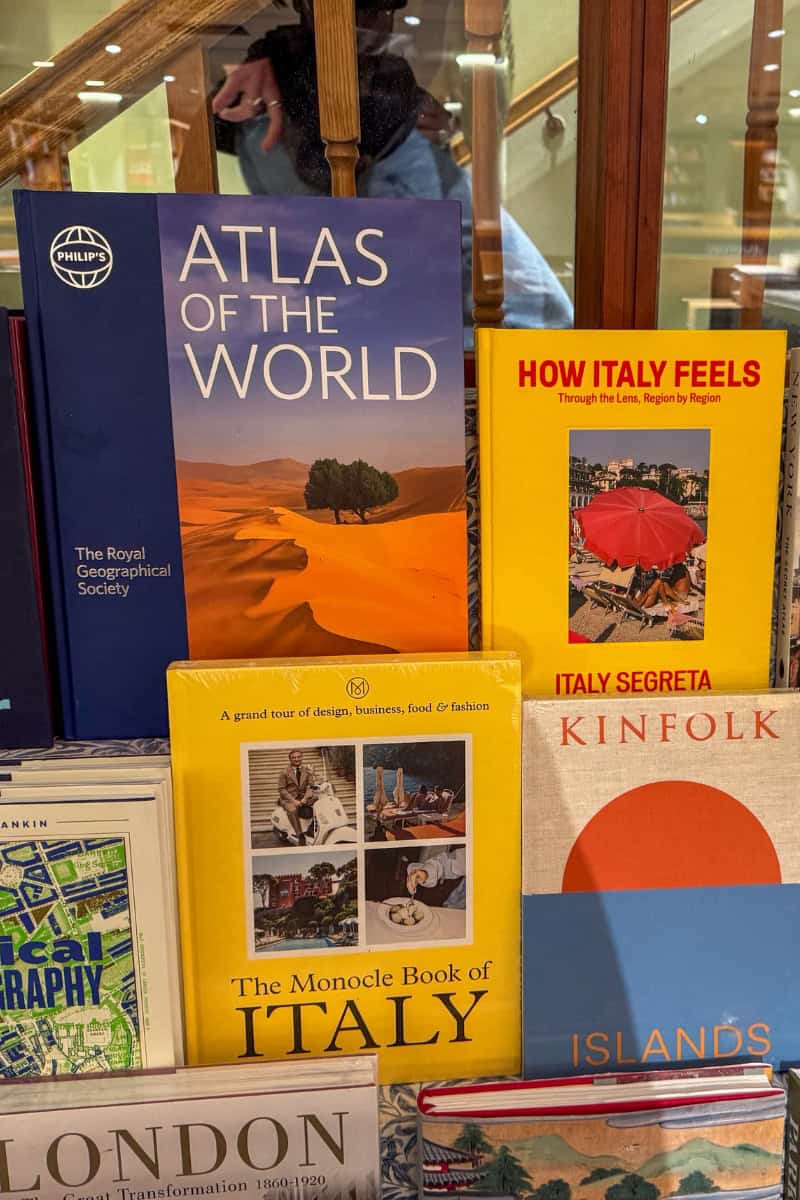 Travel books on display inside Blackwell's Bookshop Oxford