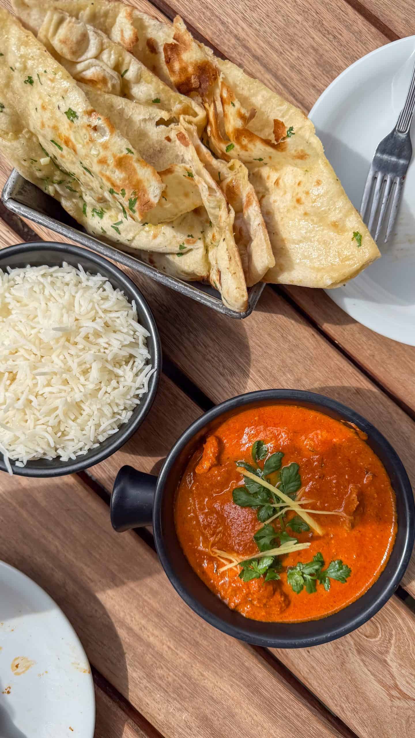 Chicken Ruby and garlic naan at Dishoom Permit Room Oxford