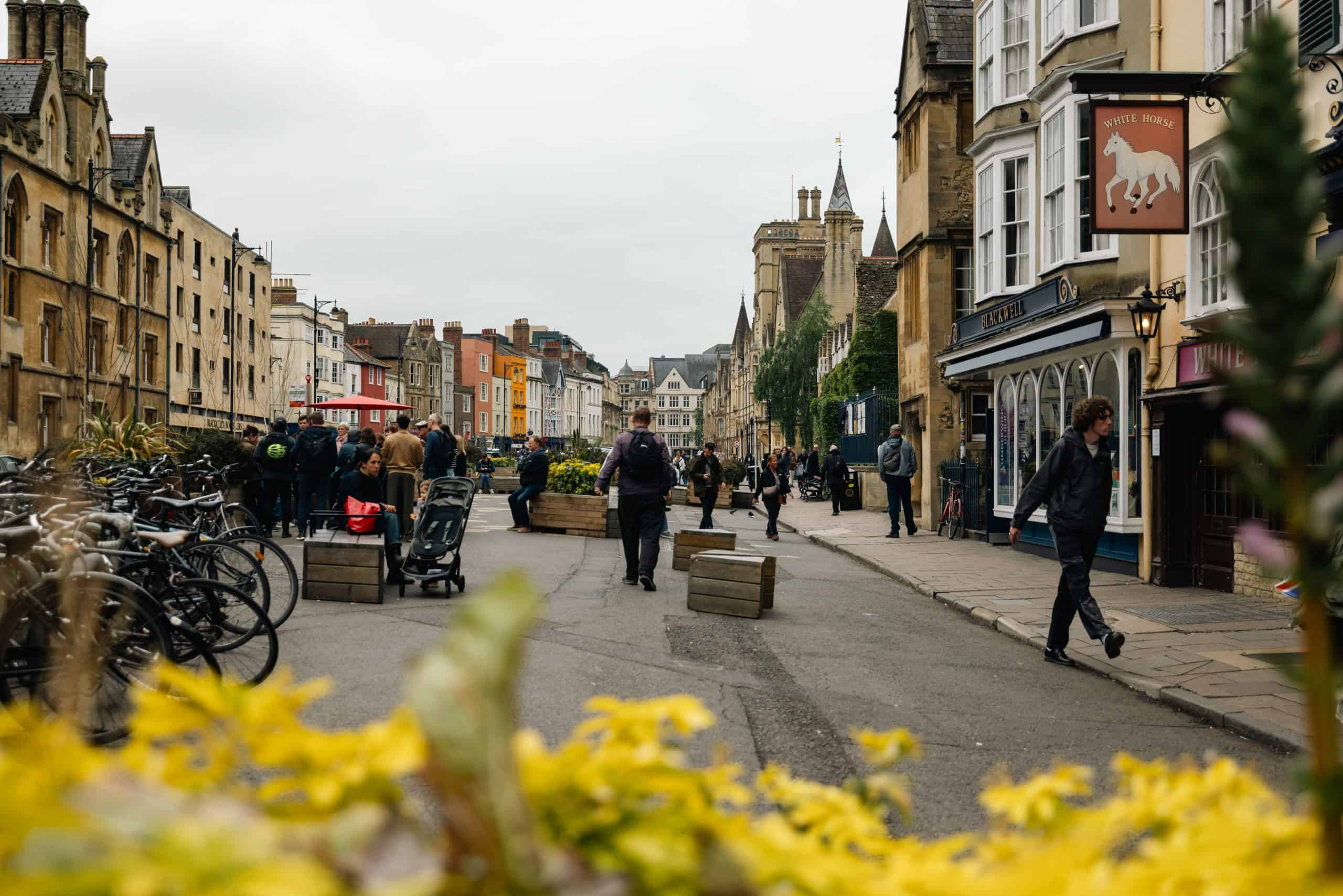 Looking down Broad Street in central Oxford England