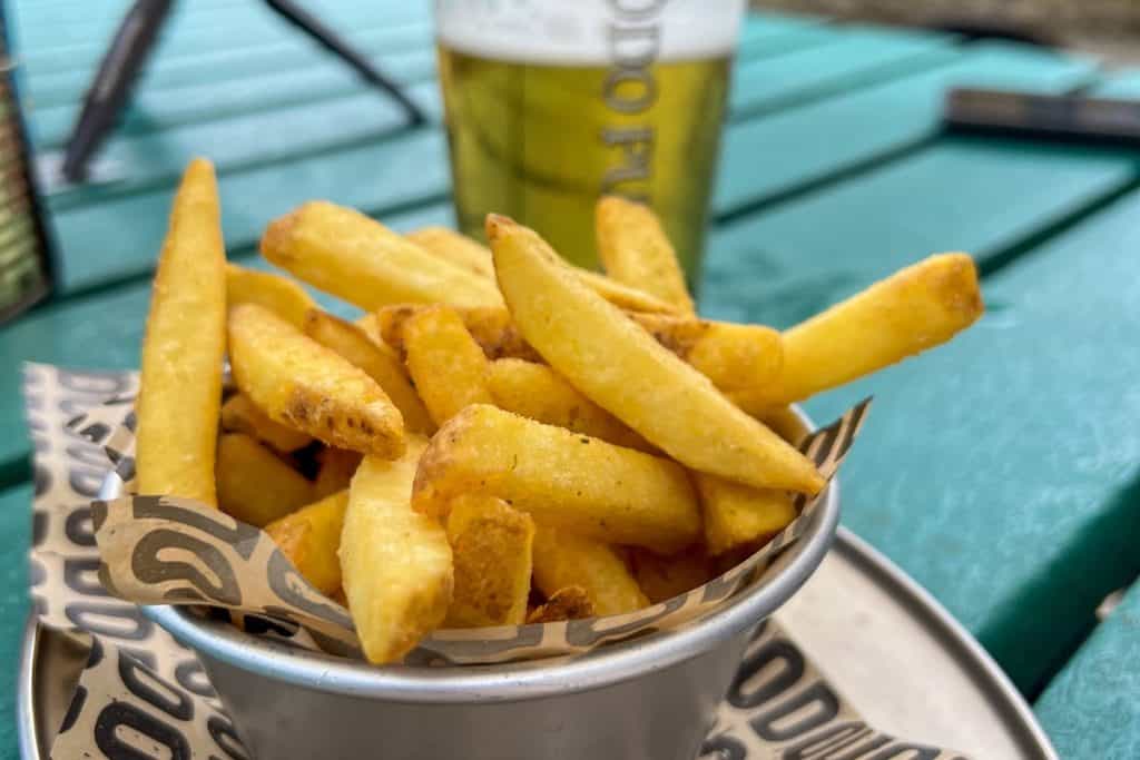 Local beer and french fries at The Slow and Steady pub Oxford