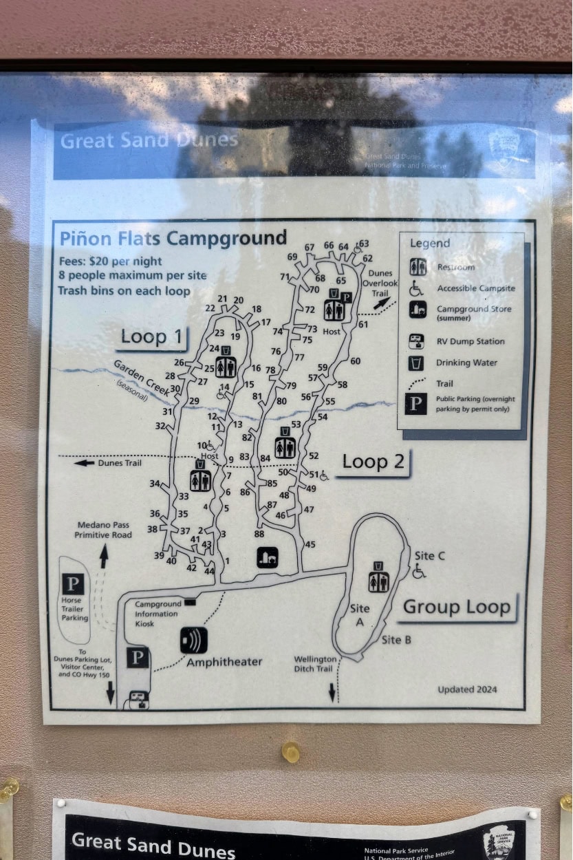 Map of Piñon Flats Campground near Great Sand Dunes National Park