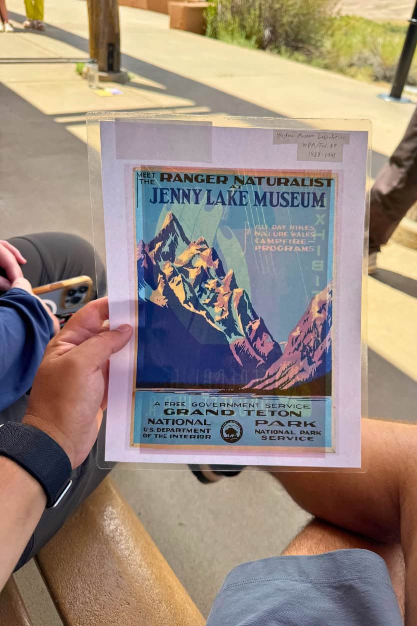 Vintage Jenny Lake Museum poster from Grand Teton National Park displayed at Great Sand Dunes National Park