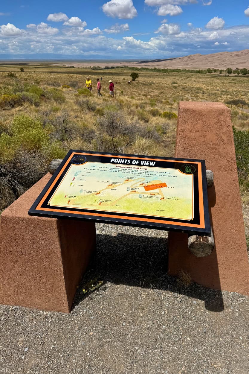 Points of View plaque on the Sand Sheet Loop at Great Sand Dunes National Park
