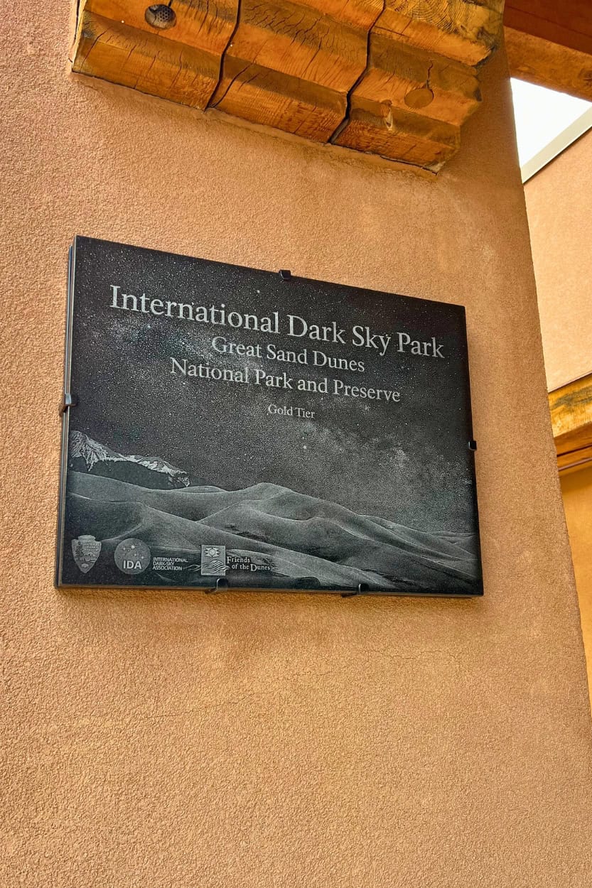 Gold Tier International Dark Sky Park plaque at Great Sand Dunes National Park