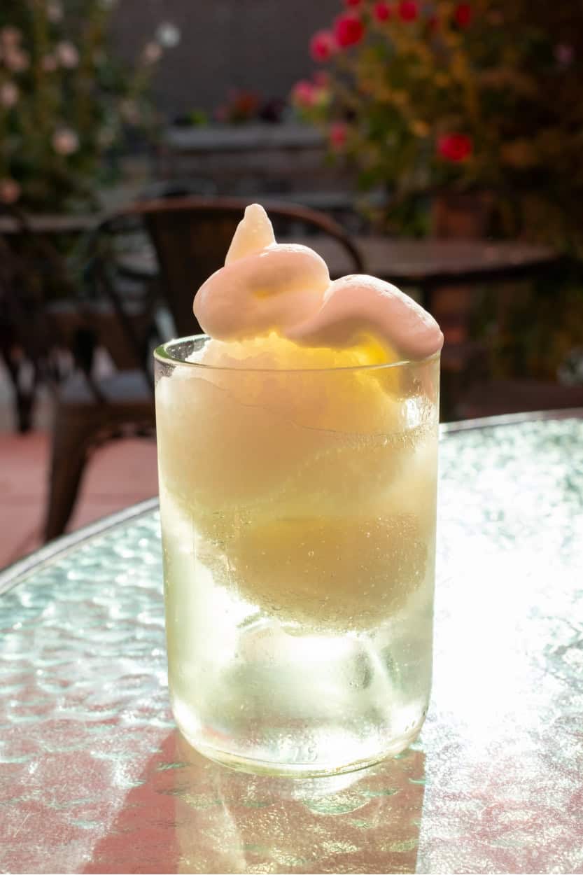 Prosecco and lemon sherbet float dessert at Friar's Fork in Alamosa