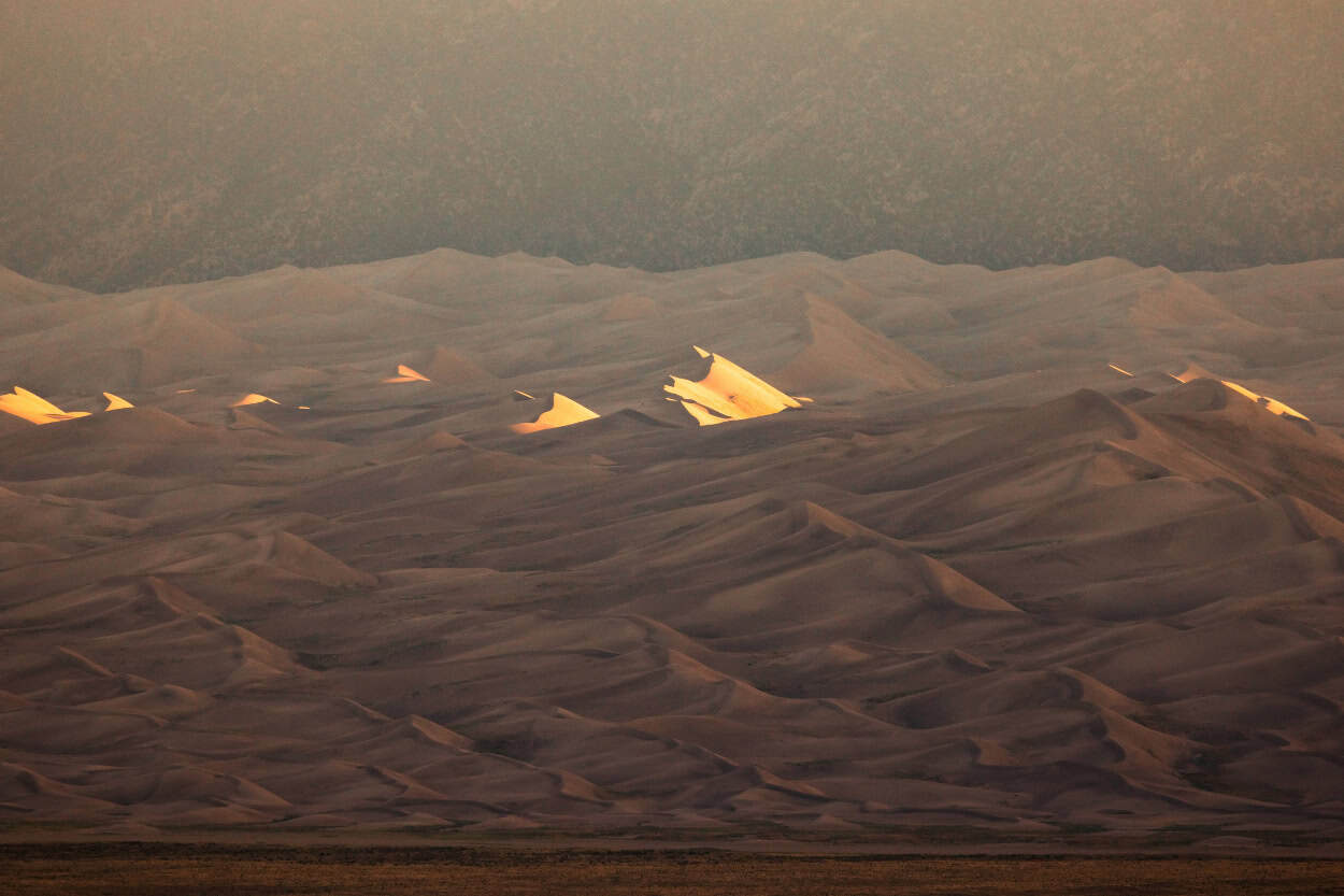 Early morning view of Great Sand Dunes National Park from a campsite
