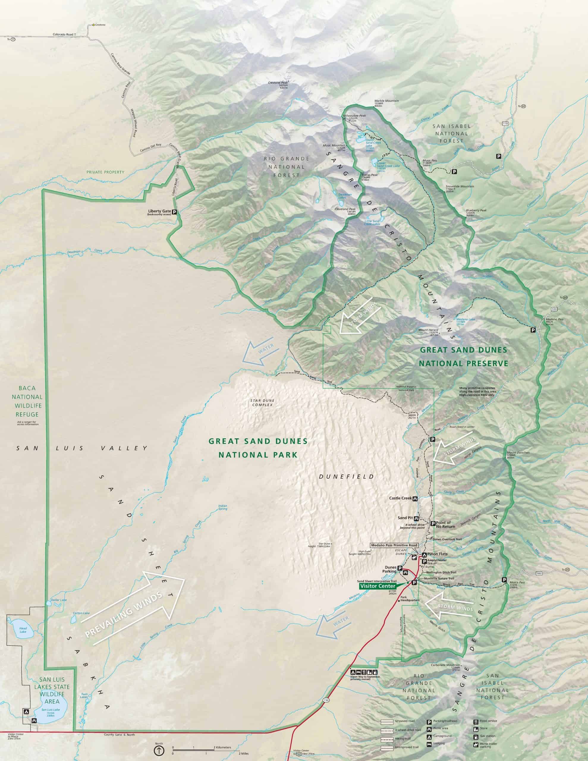 Map of Great Sand Dunes National Park and Preserve in Colorado