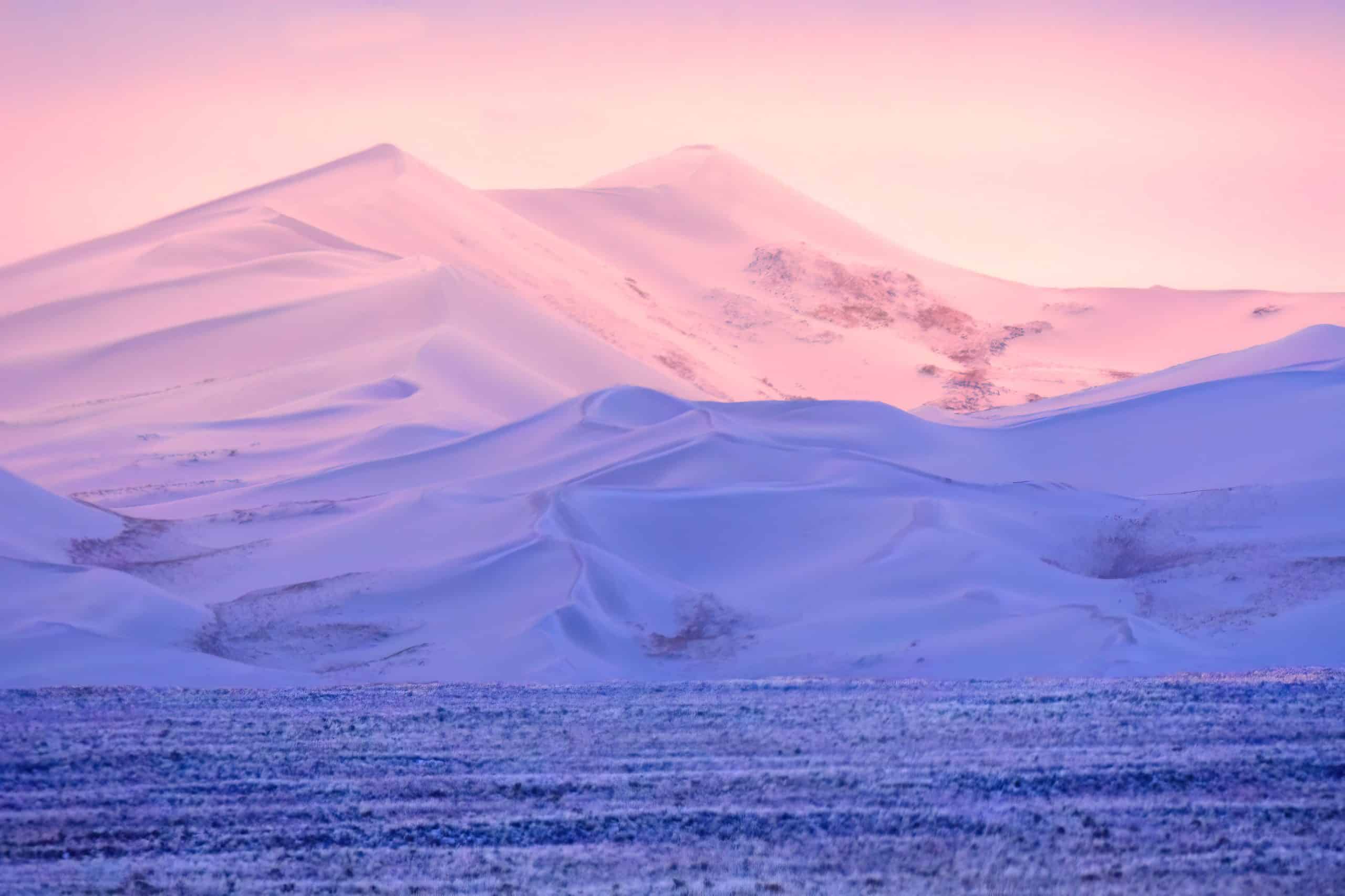 Snow-covered dunes at Great Sand Dunes National Park in winter